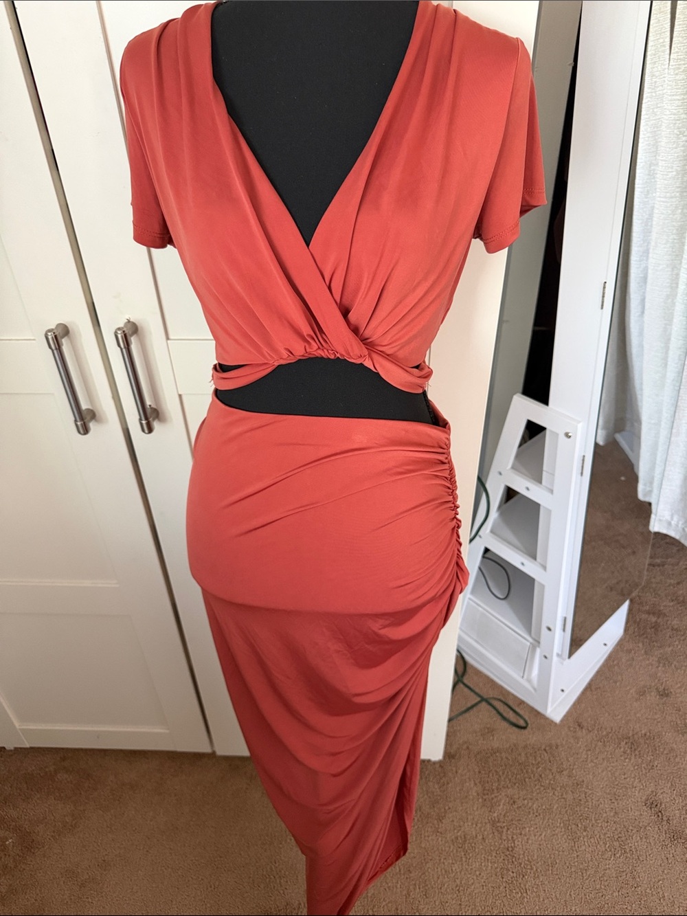 Fashion Nova Rust Red Backless Wrap Midi Dress